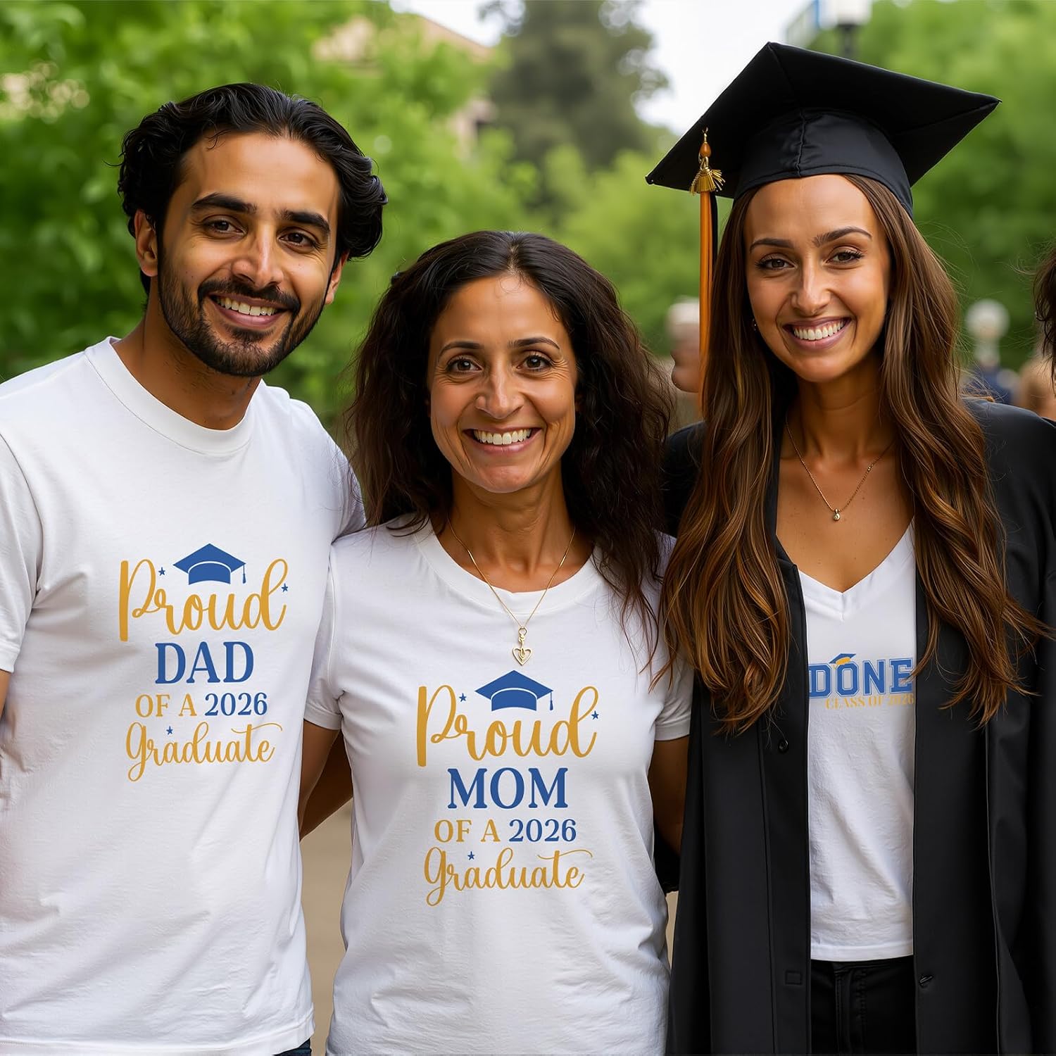 Glenmal 7 Pcs Proud Graduate 2026 Iron on Sticker Class of 2026 Heat Iron on Decal Graduation Decor for DIY Patches Family T-Shirt with Proud Mom Dad Grandma(Gold, Navy Blue)