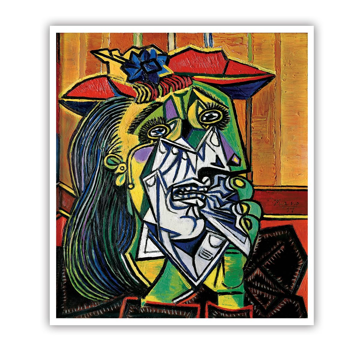 SHENGPOSTER Pablo Picasso the Weeping Woman Canvas Prints Female Portrait Unframed Wall Art in Yellow Red Green Famous Painting Replica for Home Office Decor Frameless 40x50cm