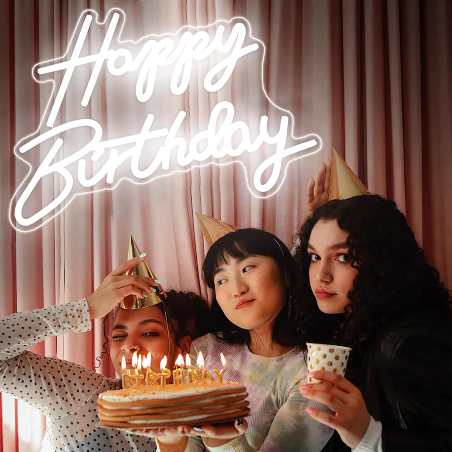 STRTT LED Neon Happy Birthday Sign Night Light Birthday Party Decorations White USB Operated Decorative for Backdrop Party Bedroom Wall Décor 5v