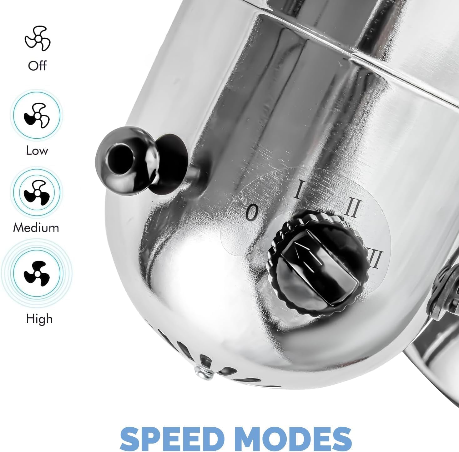 Senelux 30 cm (12 Zoll) Chrom-Tischventilator, 3 Geschwindigkeitsstufen, leiser Betrieb, oszillierend, stabiler Standfuß, Tisch-/Nachttischventilator, Retro-Chrom-Design, ideal für Zuhause und Büro