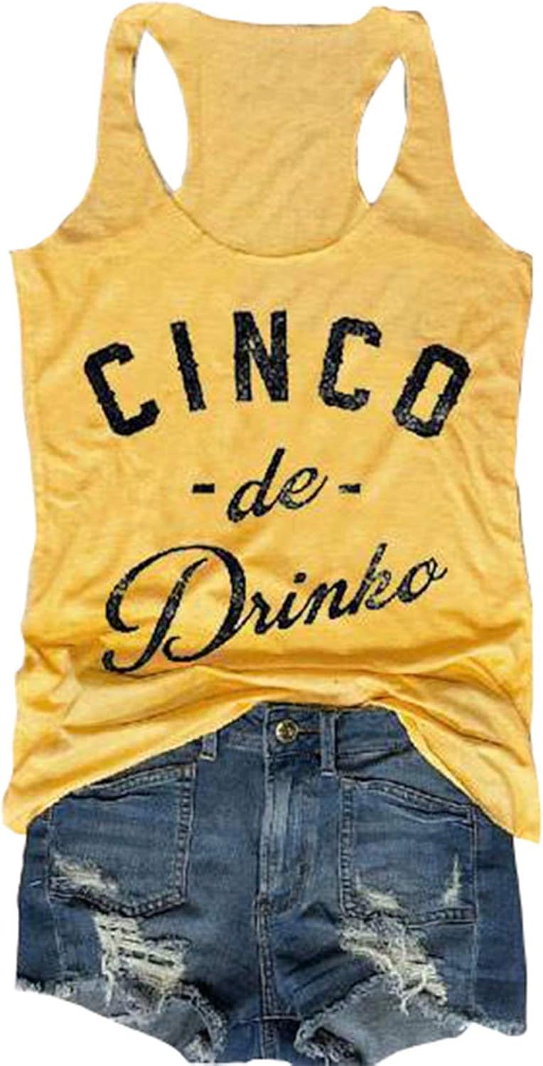 Cinco De Mayo Tank Tops - Women Fiesta Party Vest Mexican T Shirts Summer Sleeveless Casual Vest Tops X-Large Yellow