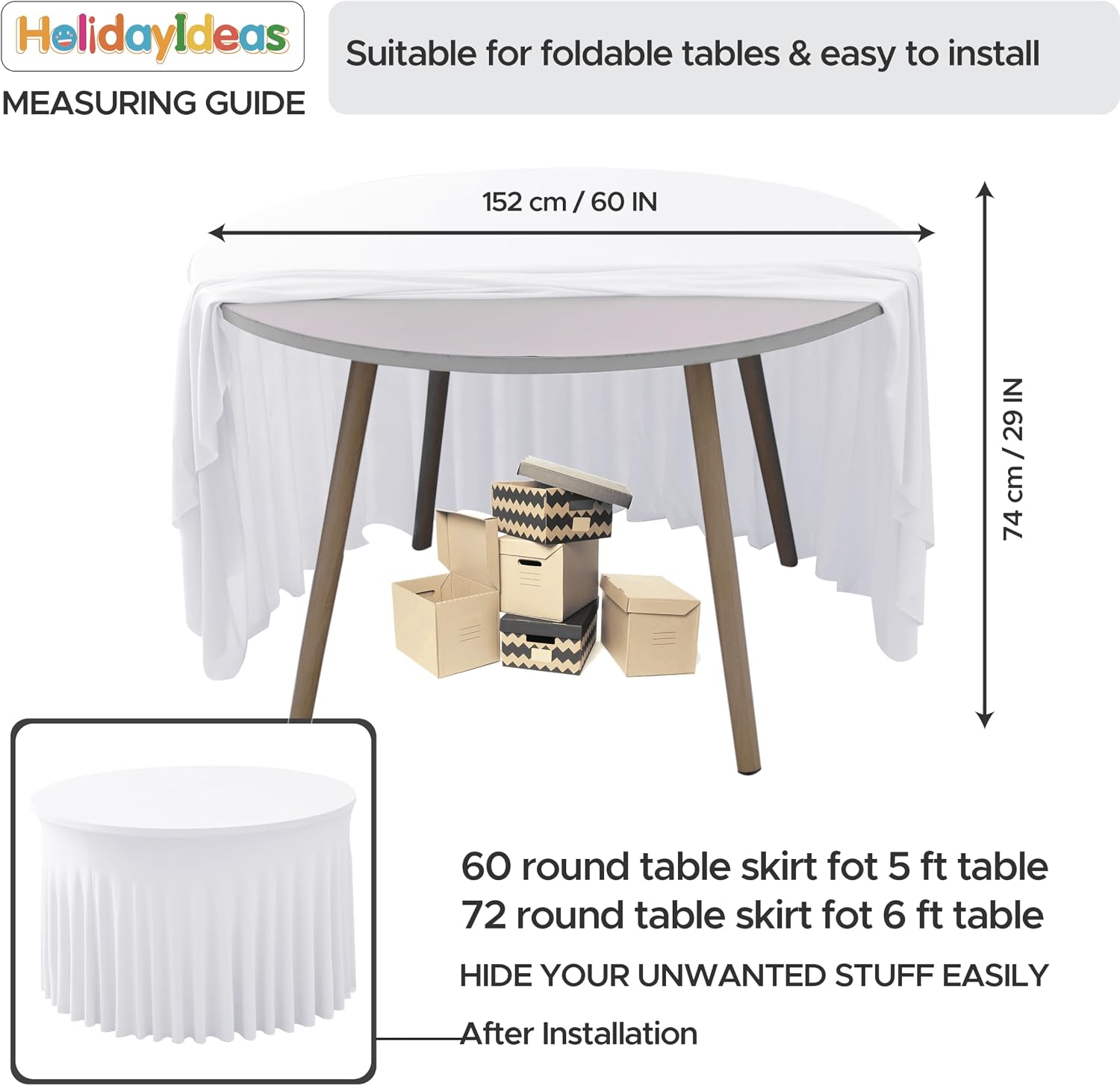 HolidayIdeas 6 Pack Spandex Table Skirt for 60 Inch Round Tables, White Fitted Stretch Tablecloth for 5 Ft Wedding Tables, Wrinkle Resistant Ruffle Design for Banquets, Baby Showers, Parties thumbnail