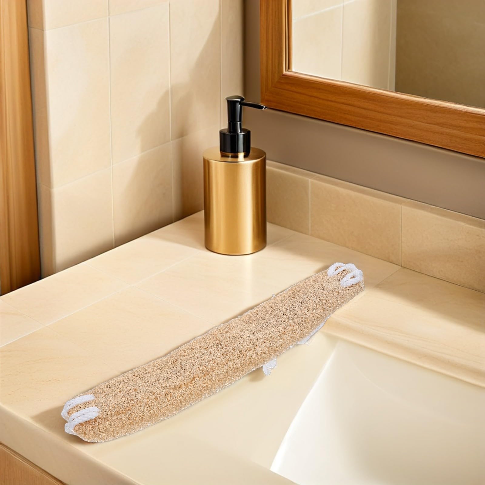Alipis Esponja de Lufa Natural Exfoliante Corporal para Hombres y Mujeres, Material Esponja de Lufa Beige, Elaboración Detallada y Fácil de Colgar para Baño y Ducha