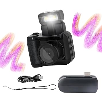 Mini Digital Camera with Filter Modes, 1080p HD Video, Flashlight & Battery with 32GB SD Card – Portable Cute Vlogging Camera for Travel, Gifts & Fun (Black) - image, photos