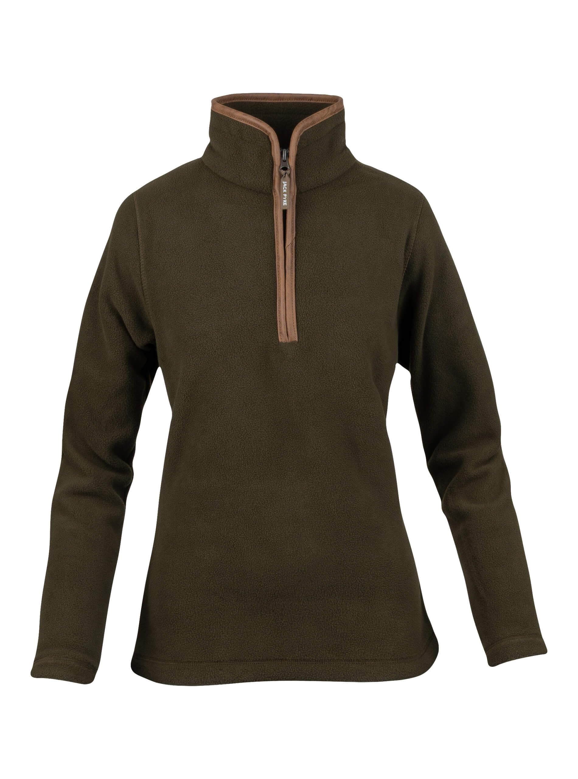 Jack Pyke Women's Dark Olive Fleece Pullover – 300G Thermal Fleece Jacket, Quarter Zip Top, Nubuk Piping Detail, Elasticated Cuffs & Waist, Field Jumper For Hiking, Outdoor Wear - Xxl