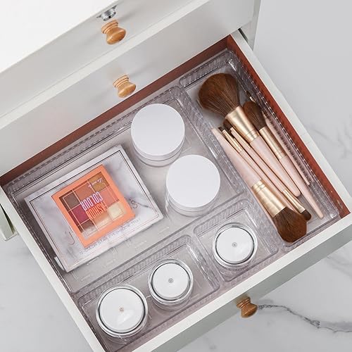 Miniatura 4 de acDesign Juego organizador de cajones transparentes apilables de 5 piezas, organizadores de cajones de tocador de 5 tamaños, bandejas de plástico