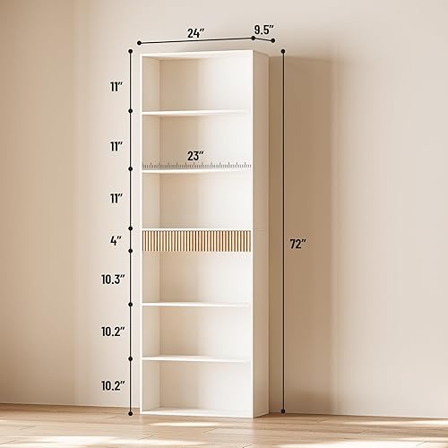 Miniatura 2 de Estantería de 72 pulgadas de alto con almacenamiento, estantería de 7 niveles acanalada con cajón, estante organizador de libros con dispositivo