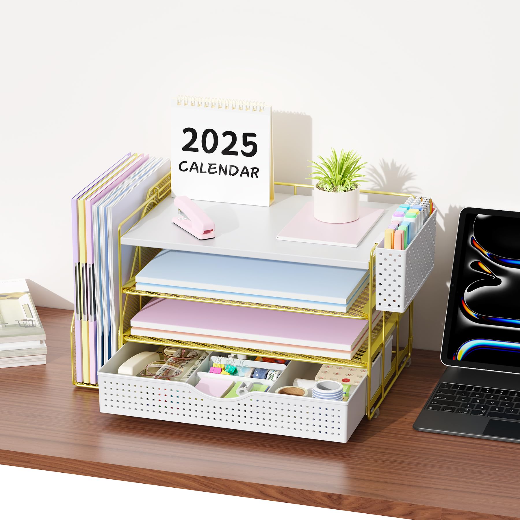 Wood Desk Organizers and Accessories with File Holder & Catalog Racks view 6