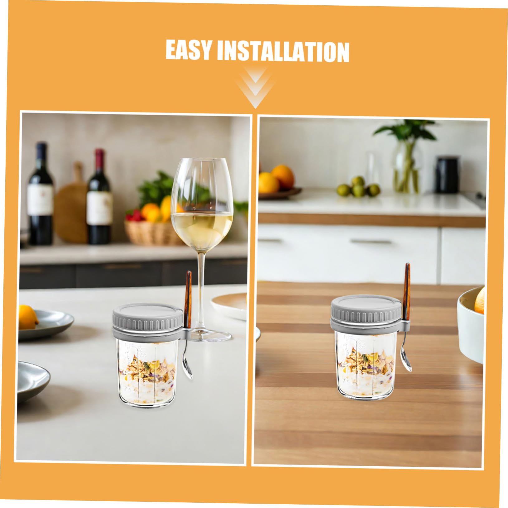 4 pièces Bocaux Verre Déjeuner avec Cuillères Intégrées Pots Hermétiques pour Overnight Oats Yaourt Fruits Secs Cuisine Polyvalente