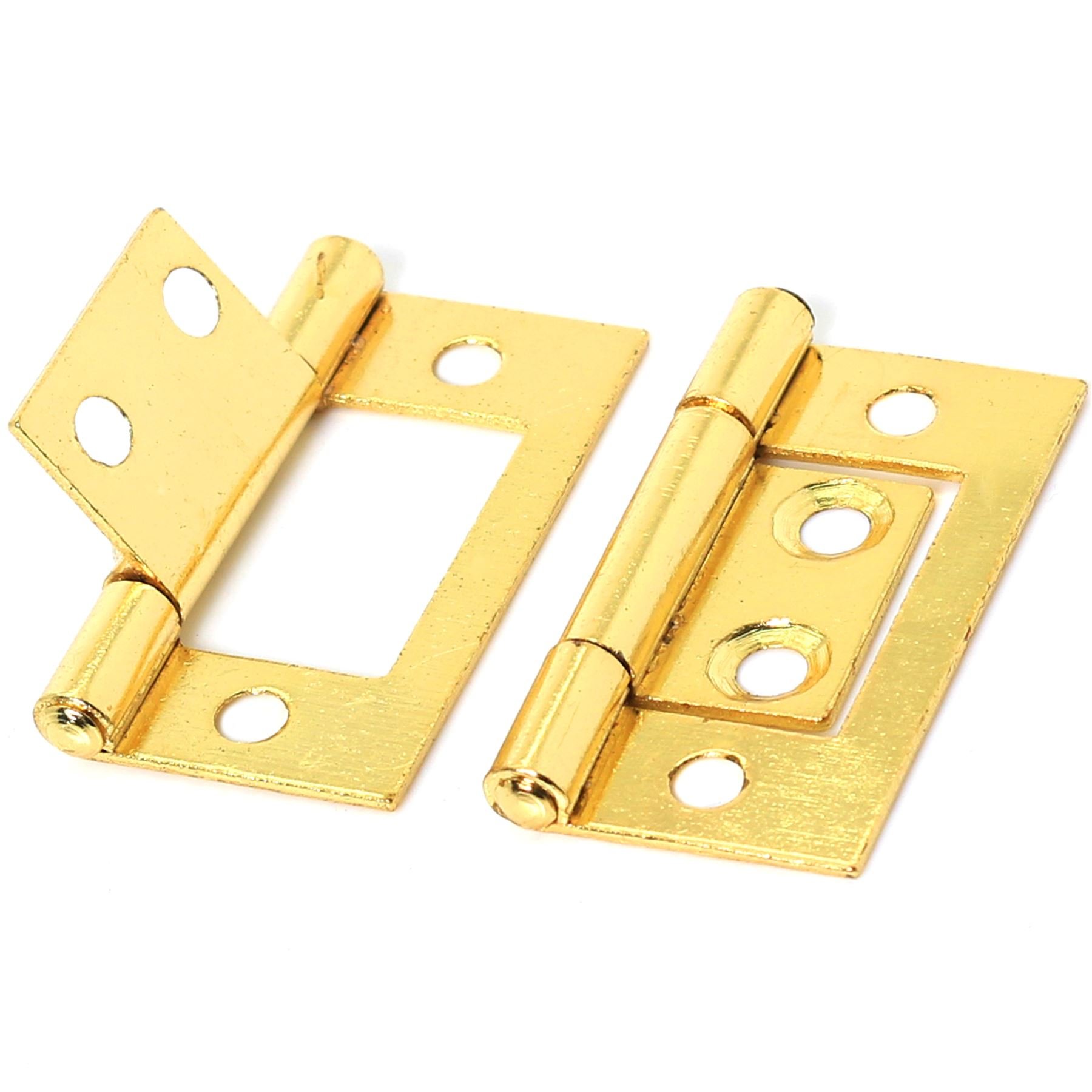 White Hinge Gold Pair Of Small 40Mm Brass Flush Hinges - 1.5" Cupboard/Cabinet/Unit Fittings