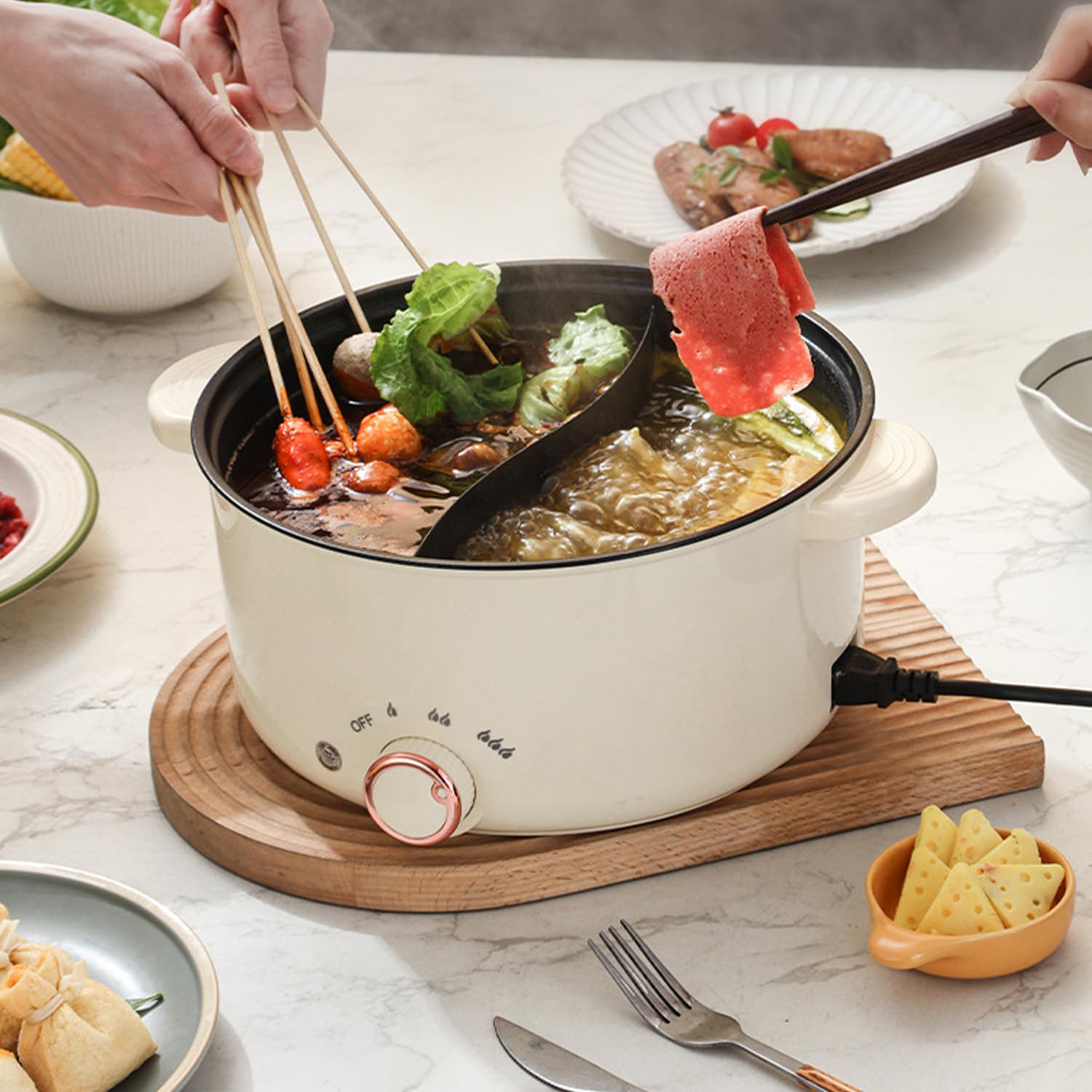 Elektrische Hot Pot pan met stoompan, 1,5 l kleine elektrische kookpan