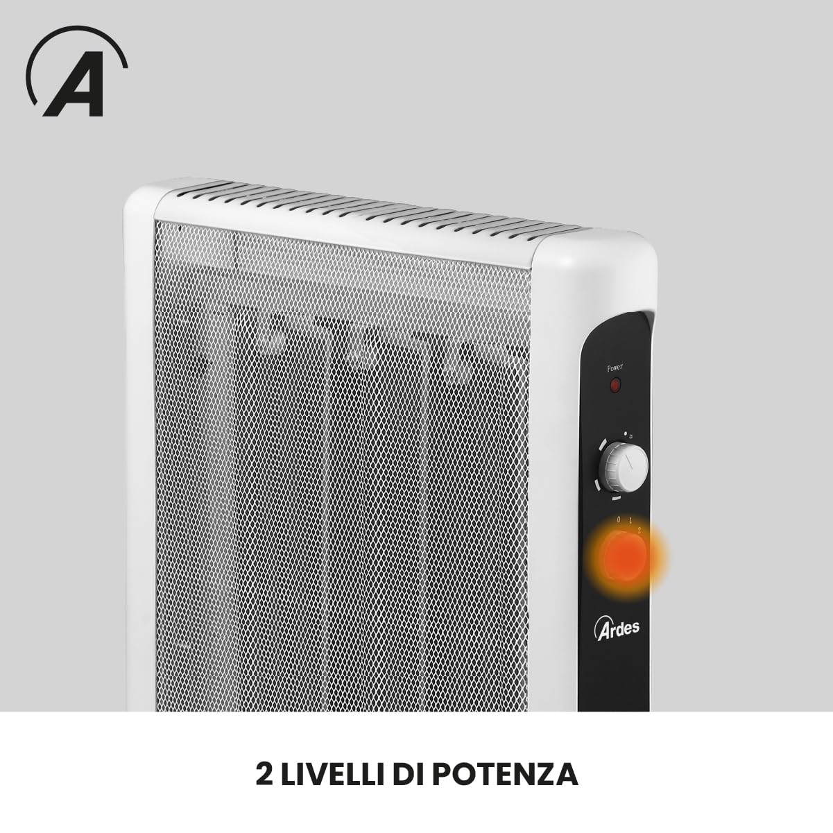 ARDES AR4MK01 - Radiatore elettrico a convezione rapida, in mica, a basso consumo, super silenzioso, con 2 funzioni di riscaldamento e sistema di sicurezza anti-ribaltamento