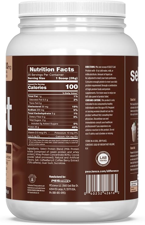 PEScience Select Cafe Protein Coffee Powder, Iced Mocha, 20 Servings