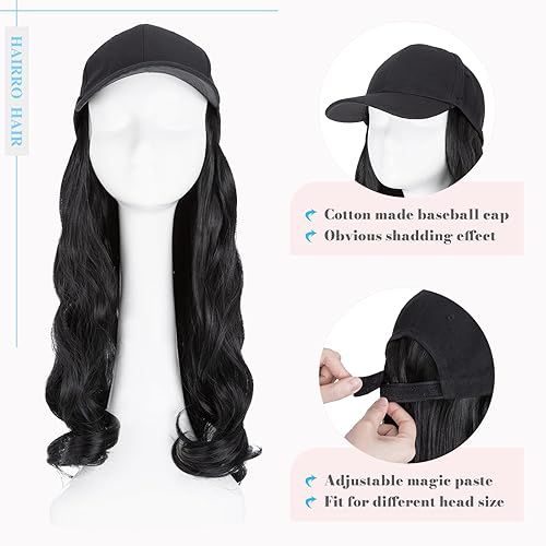 Miniatura 34 de Hairro Cap with Hair Attached For Women Wig Hat with Hair Short Bob style Synthetic Wavy Curly Adjustable Ball Cap Wiggy Hair Extensions 8" 180g #1