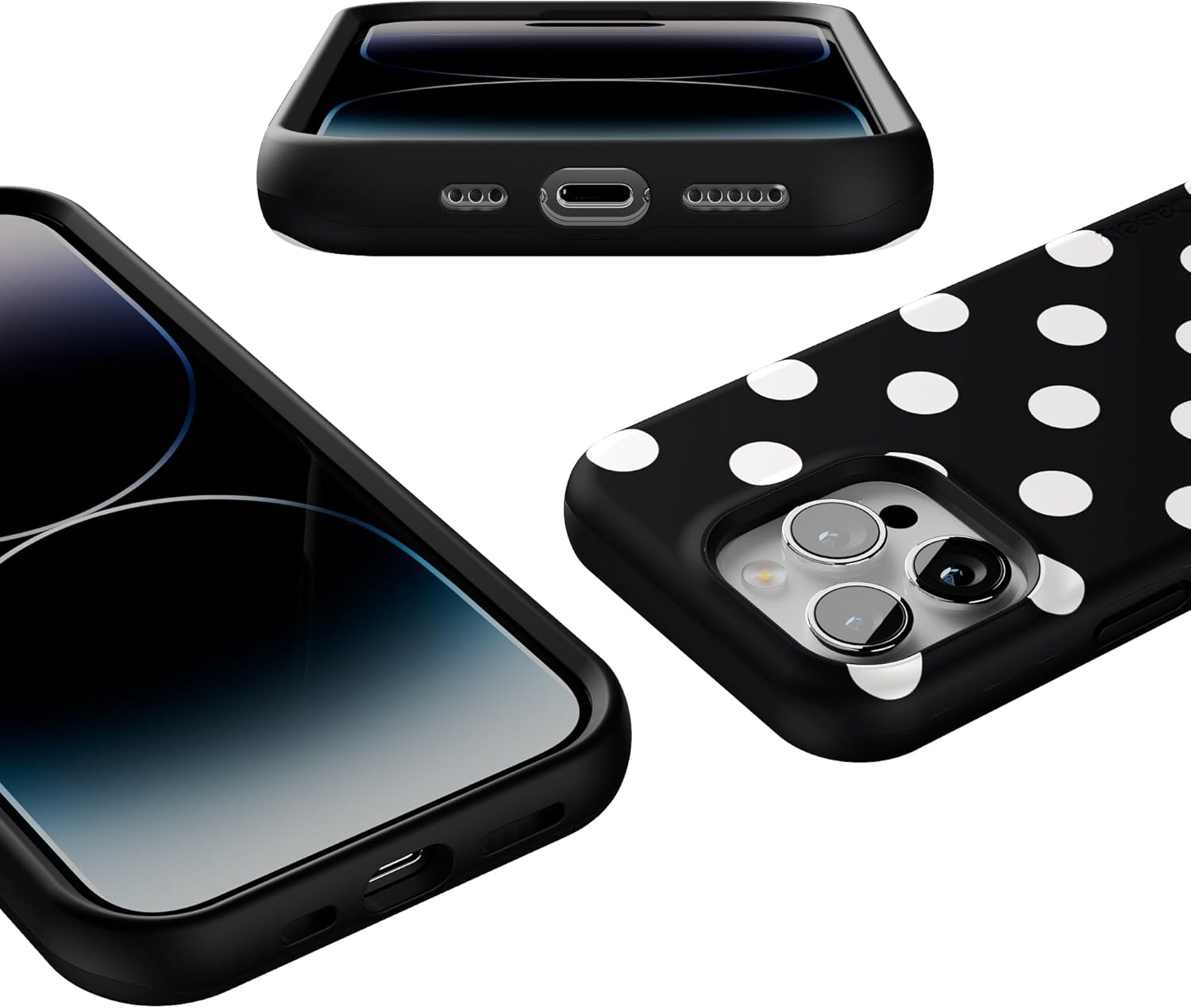 Casely iPhone 14 Pro Case | High Contrast | Black Polka Dot | Bold Protective Design | Compatible with MagSafe