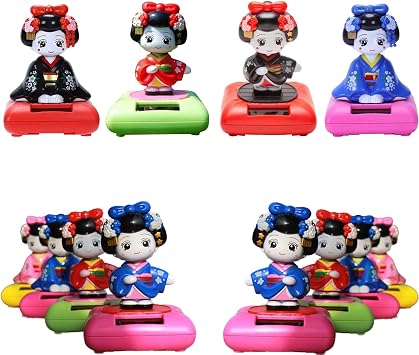 Set of 4 Large Size Kimono Maiko Geisha Solar Dancing Follwer Toys for Car Decoration Window Car Dashboard Decor Swing Dancing Flower