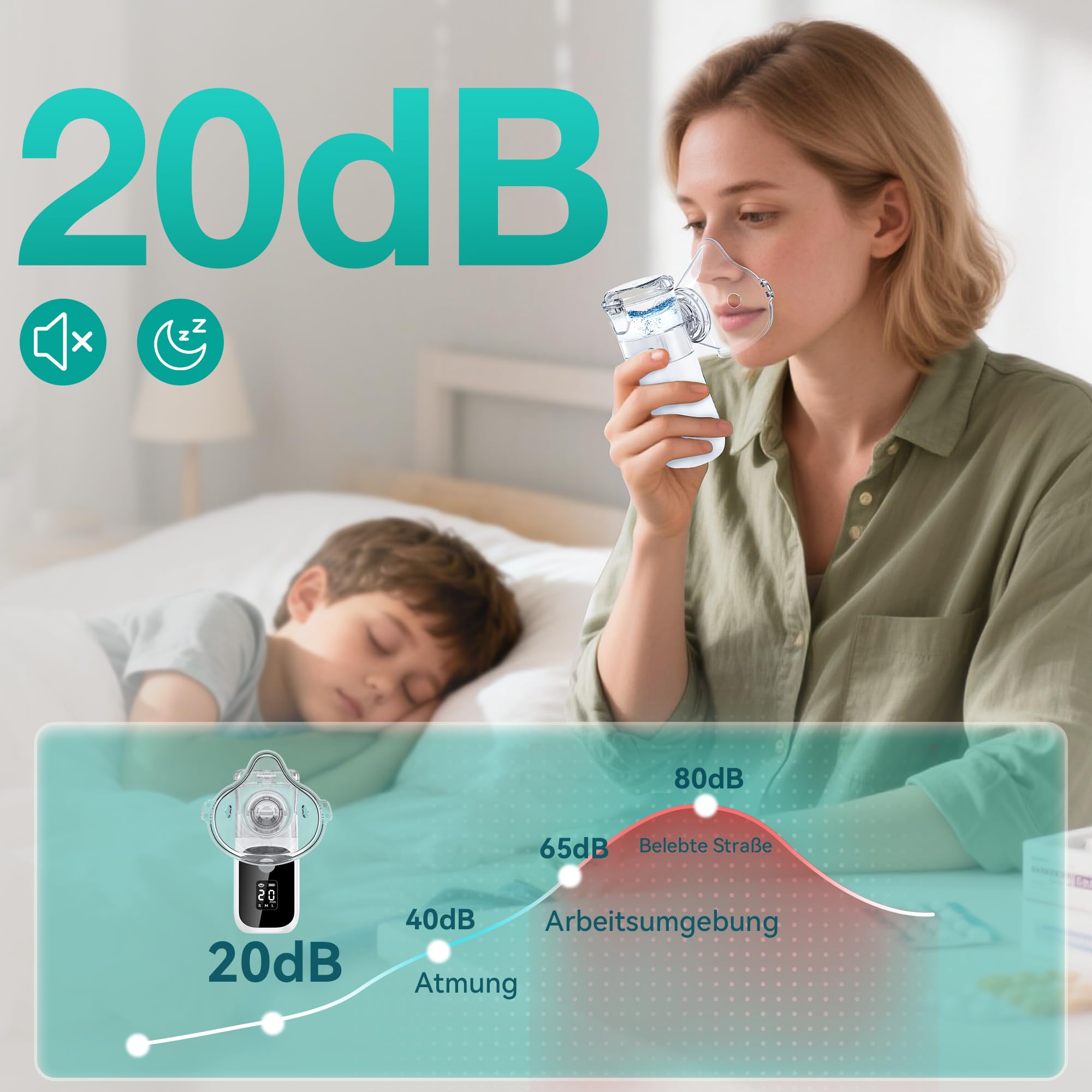 Inhalationsgerät,Inhaliergeräte für Erwachsene Kinder,USB Aufladbarer Leiser Inhalator mit Mundstück 2 Masken, Portable Vernebler mit Selbstreinigungsfunktion,Einstellbarer Sprühnebel, Countdown Timer