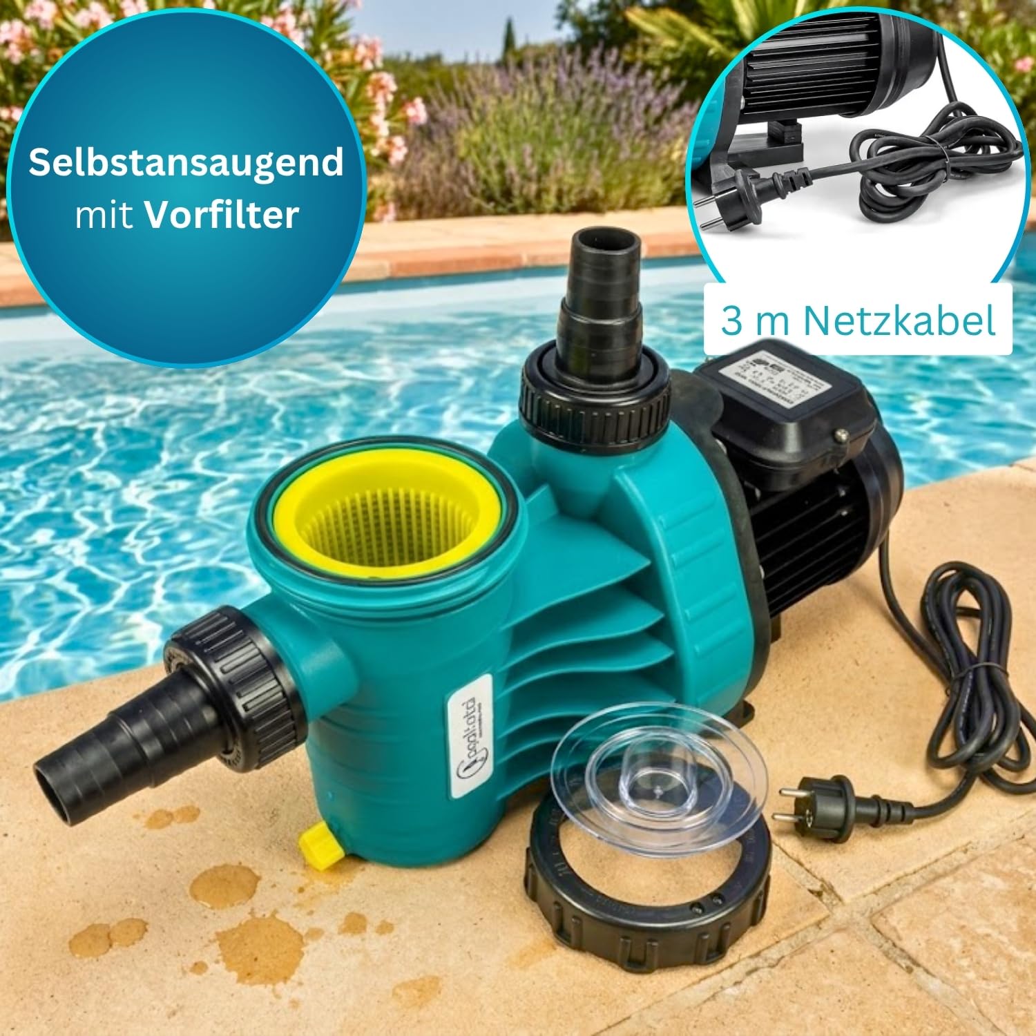 Aqua Plus 11 POOL Total Edition - 11 m³/h Leistung für Pools bis 50.000 l Wasserinhalt - Selbstansaugend Salzwasserbeständig Laufruhig Servicefreundlich Verschleißarm