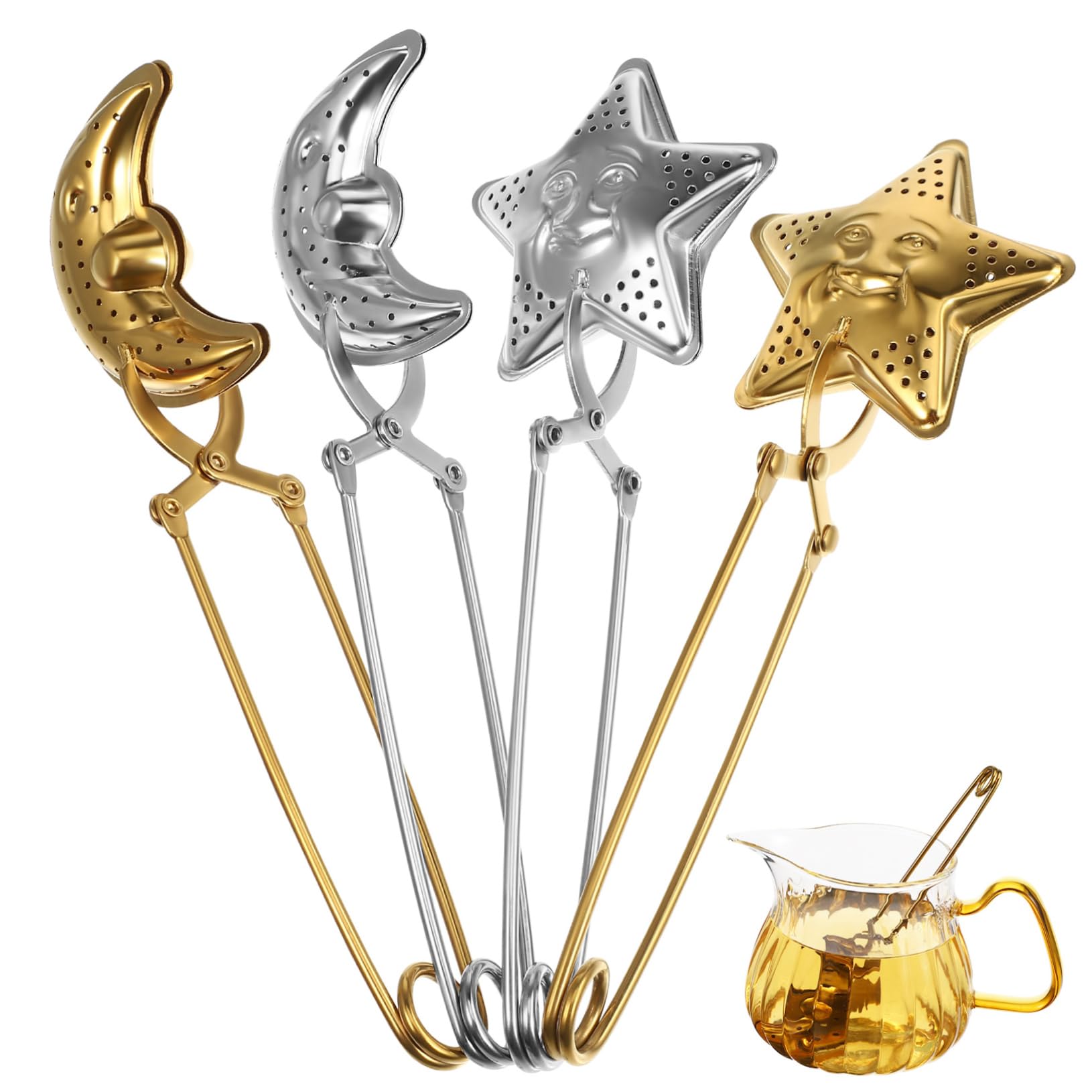 Homoyoyo Unique Star and Moon Design Tea Strainer Stainless Steel Tea Ball Infuser Loose Strainer Spoon Multi- Steeper