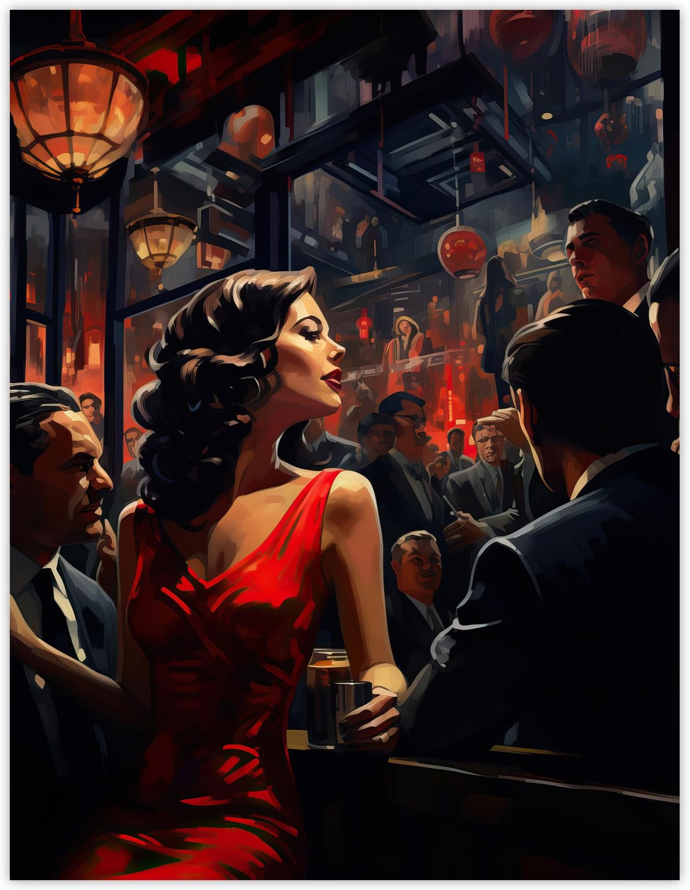 Artery8 The Girl In The Red Dress Film Noir Jazz Bar Nightclub Vintage Unframed Wall Art Print Poster Home Decor Premium