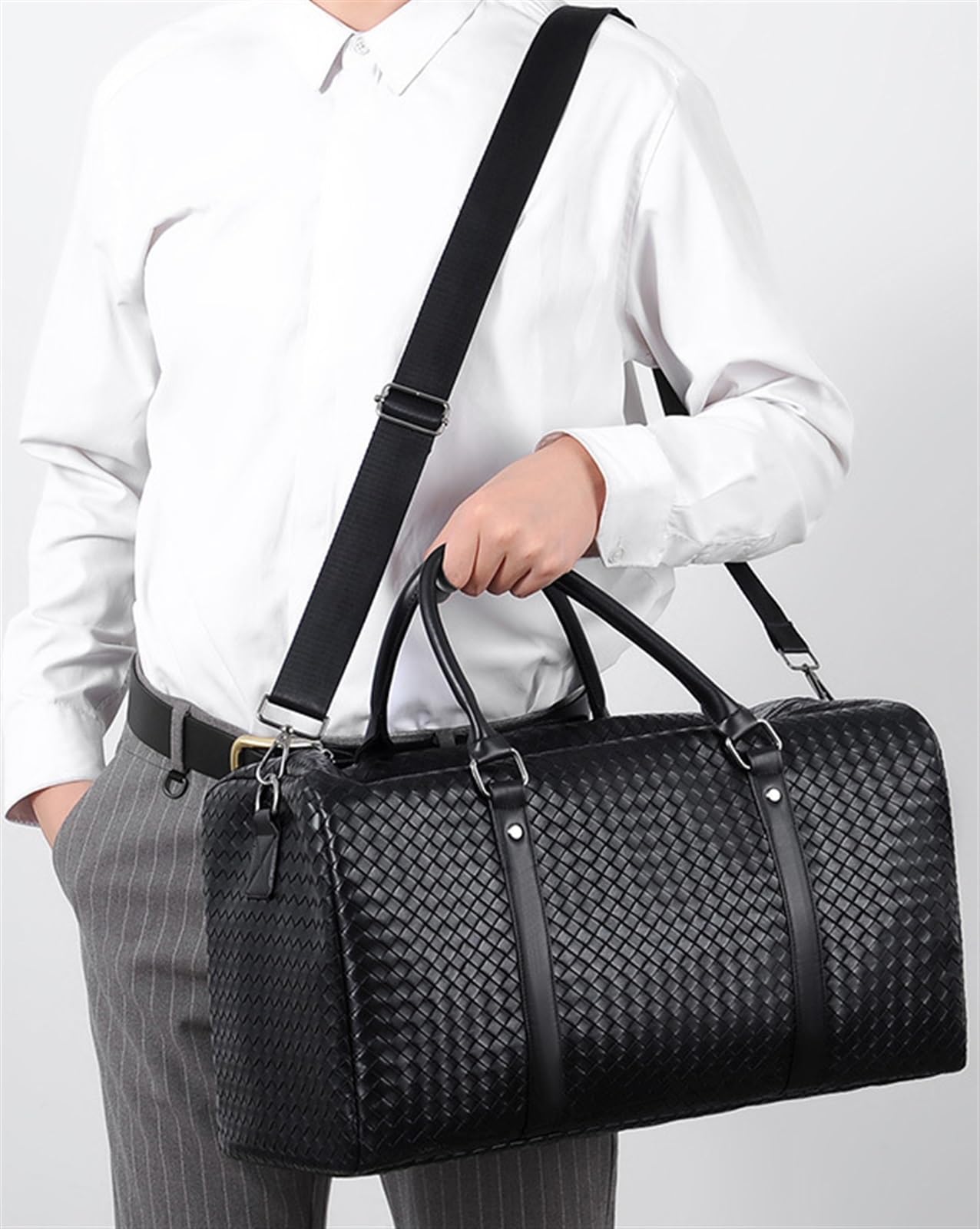 Torba podróżna 17-calowa Torba Na Ubrania Podróżna, Weekendowa Męska Ze Skóry PU Sport Siłownię Wycieczka weekendowa(Black)