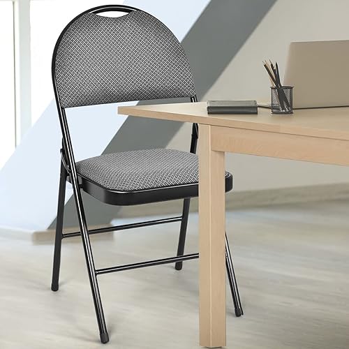 Miniatura 2 de S AFSTAR Paquete de 6 sillas plegables acolchadas con asiento acolchado tapizado y respaldo para silla de fiesta de boda, oficina en casa, Gris,Beige