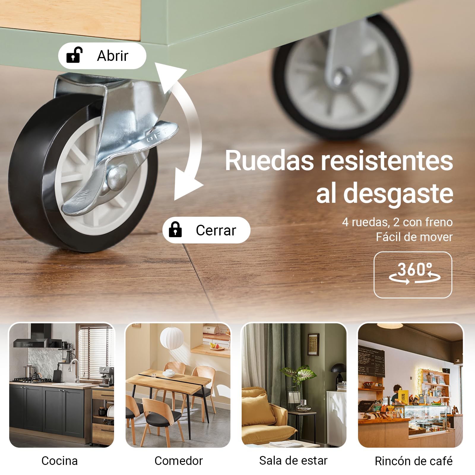 SoBuy Carrito de Cocina con Ruedas y Puertas de Cristal, 109x92x40 cm | Isla de Cocina con encimera, 2 cajones, botellero 10 bot./8 copas, carga de 90 kg, MDP/PB, para cocina, FKW114-GR