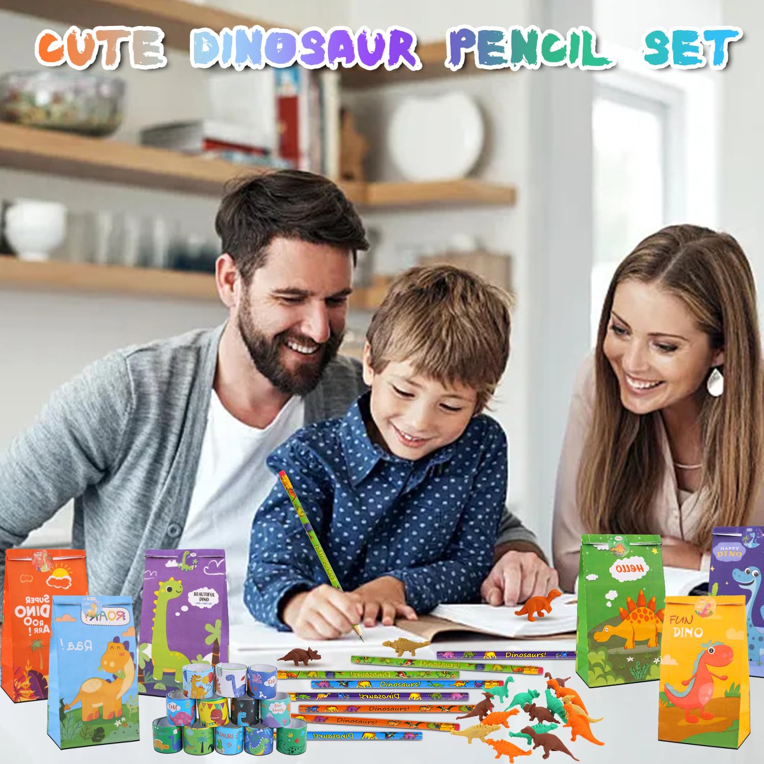 Bomboniere Dinosauro Per Feste - 50 Pezzi Con Matite, Gomme, Sacchetti E Braccialetti