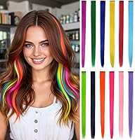 Vista 7 de 12 extensiones de cabello sintético rizado de colores con clip, de 22 pulgadas, para mujeres, niños y niñas, reflejos para fiesta