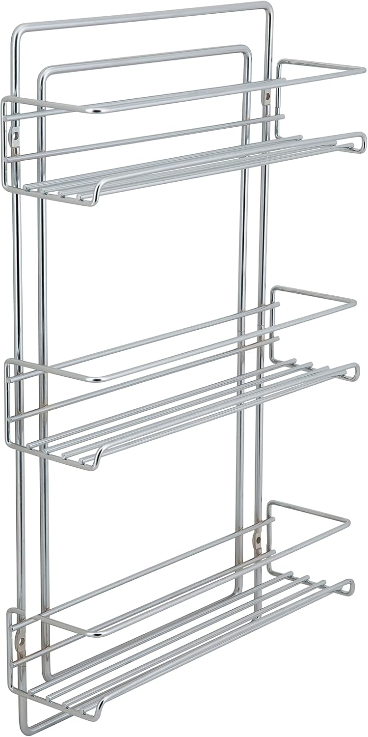Organize It All Wall Mounted Spice Rack| Dimensions: 11”(L) x 3.25”(W) x 18.16”(D | Easy Mount, Inside Cabinet, or Flat Surface, Hardware included, Kitchen, 3 Tier Rack, Kitchen Organization, Chrome