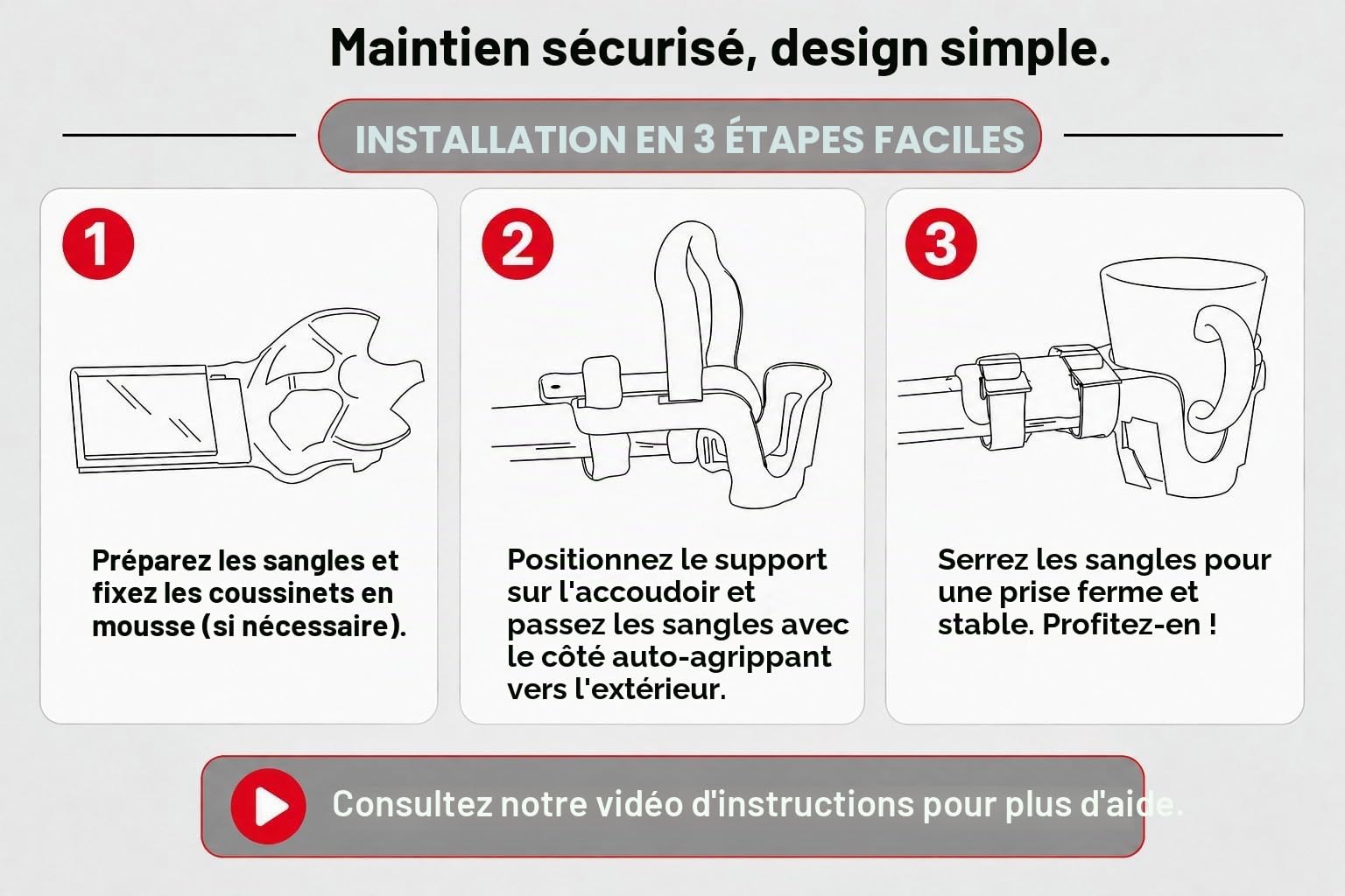 Nearly Universal Oh Porte-gobelet pour fauteuils électriques, fauteuils roulants, Noir