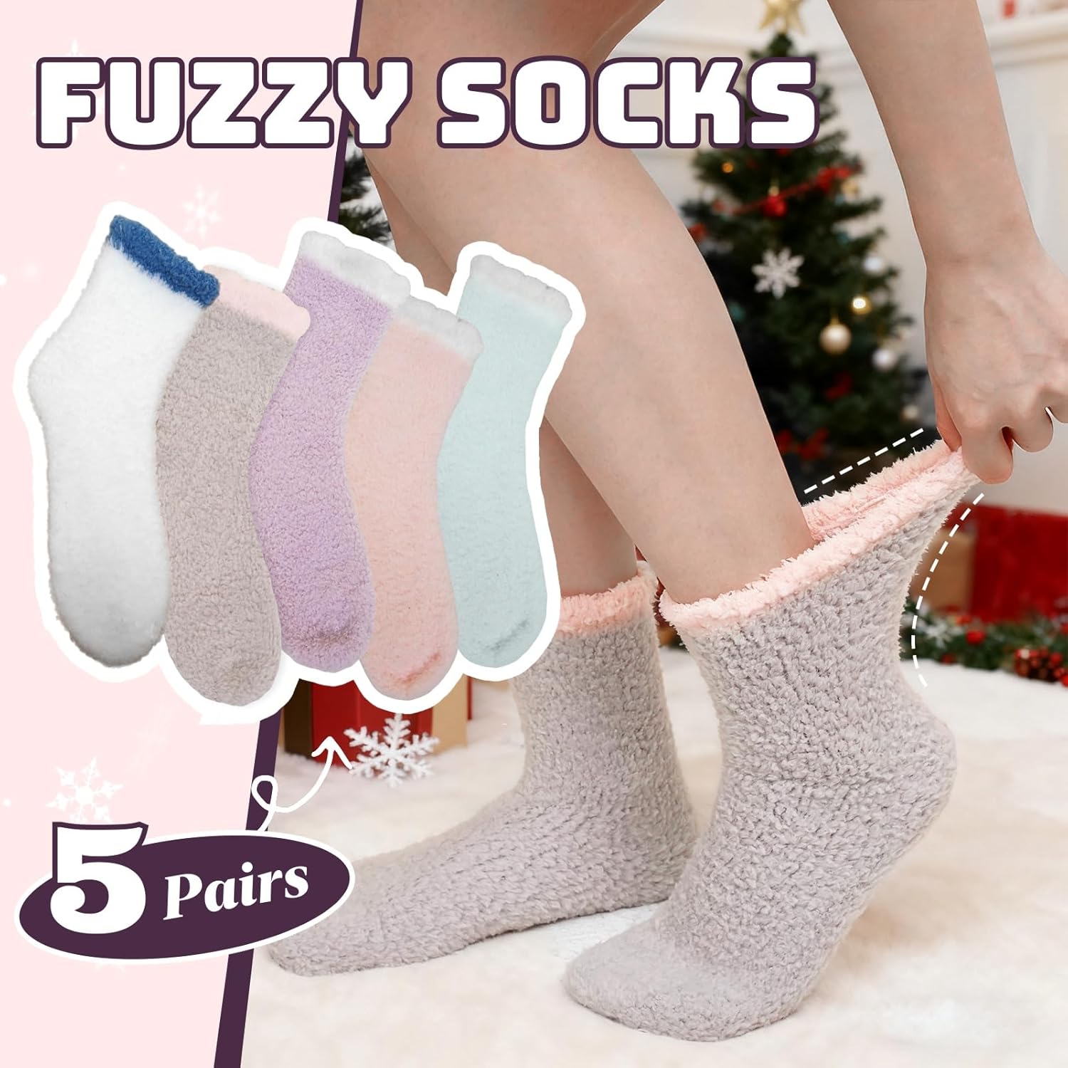 CaiDieNu Non Slip Fuzzy Socks for Women: Winter Thick Warm Cozy Sleep Hospital Slipper Socks with Grips Soft Fluffy Gifts - Image 4