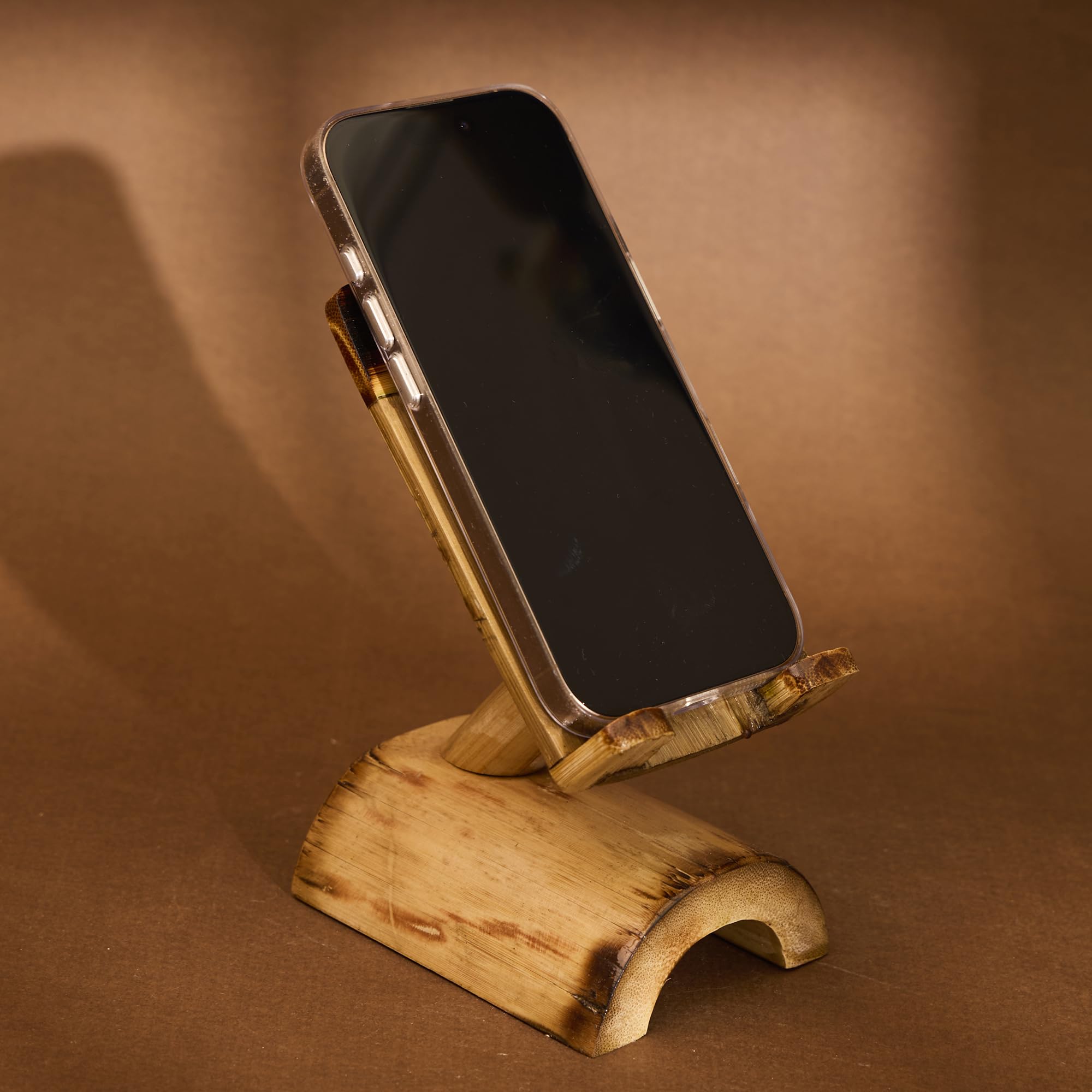 Saras Aajeevika Handmade Bamboo Mobile Stand - 7 Inch | Eco-Friendly Wooden Look Desk Holder for Phone Smartphones | Natural Bamboo Dock for Office, Home, Study Table & Gifting Bamboo Desk Organizer-image-23