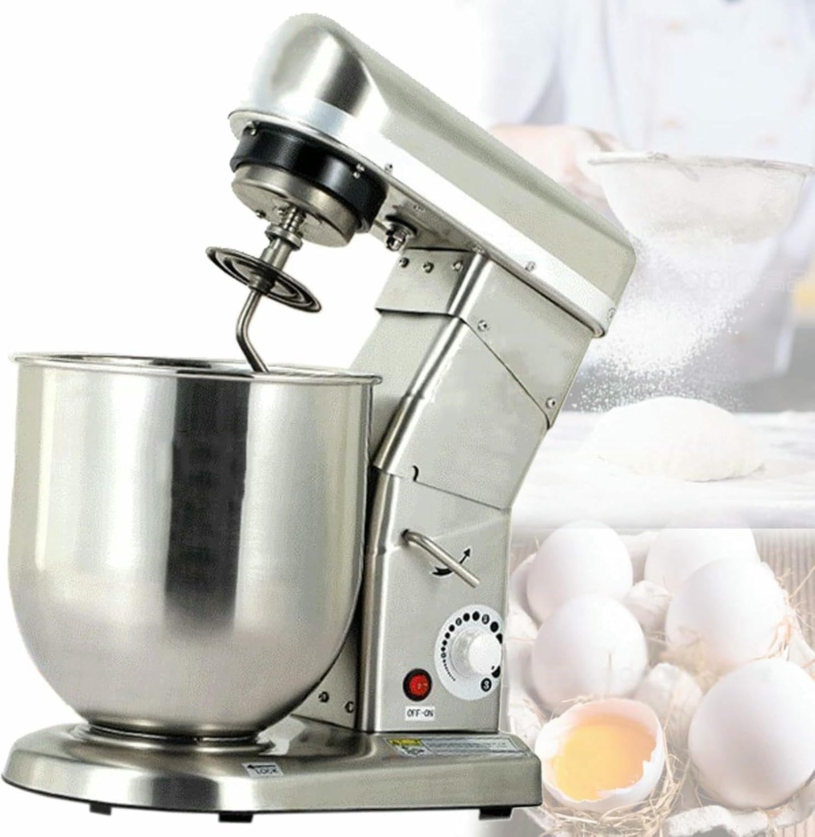 Blender Alimentare Commerciale di 5L/7L/10L, Macchina da Cottura Regolabile per Estrattore di Succo 350W/500W, con Agitatore, Gancio per L'Impasto, Frusta per Uova, 7L
