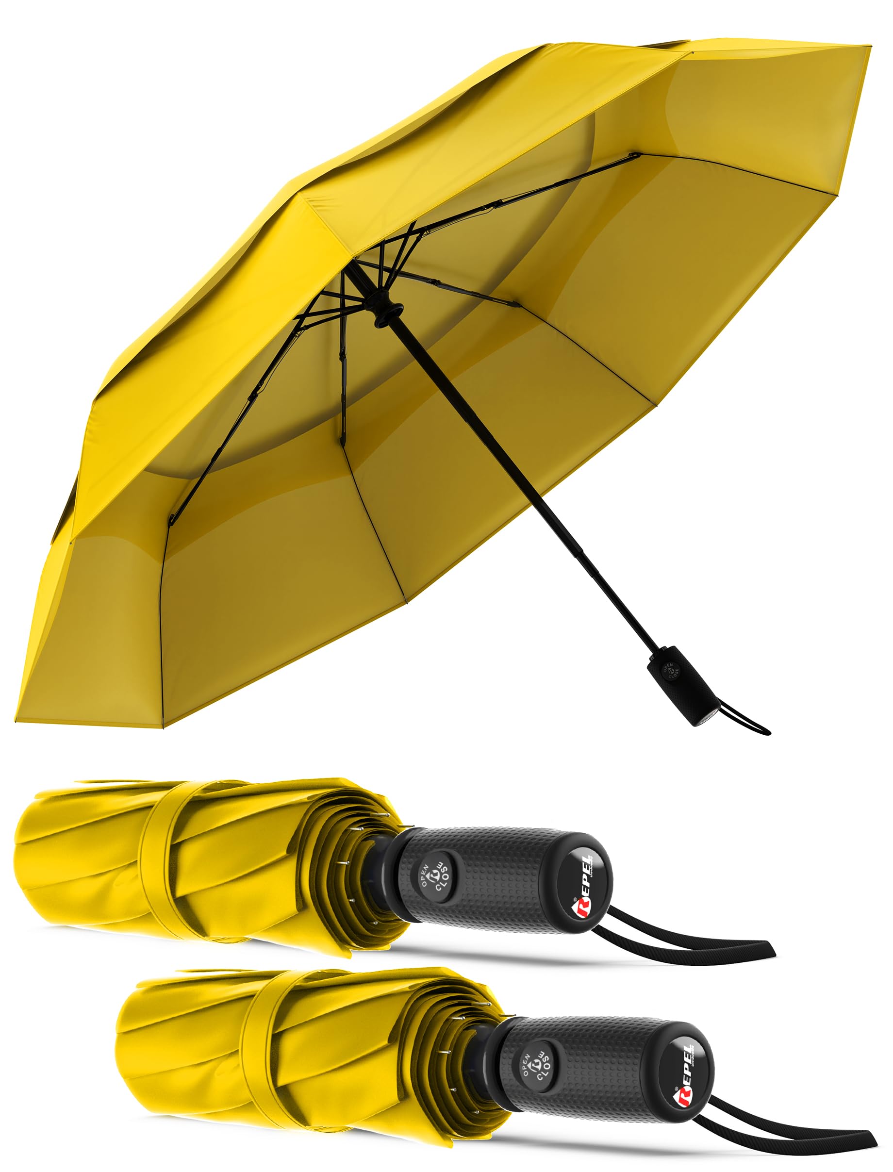 Repel Windproof Travel Umbrella - Compact &amp; Withstands Winds up to 100MPH, Strongest Premium Auto Folding Umbrella for Rain and Sun - Durable, Light &amp; Portable for Women &amp; Men, Fits Backpack &amp; Cars