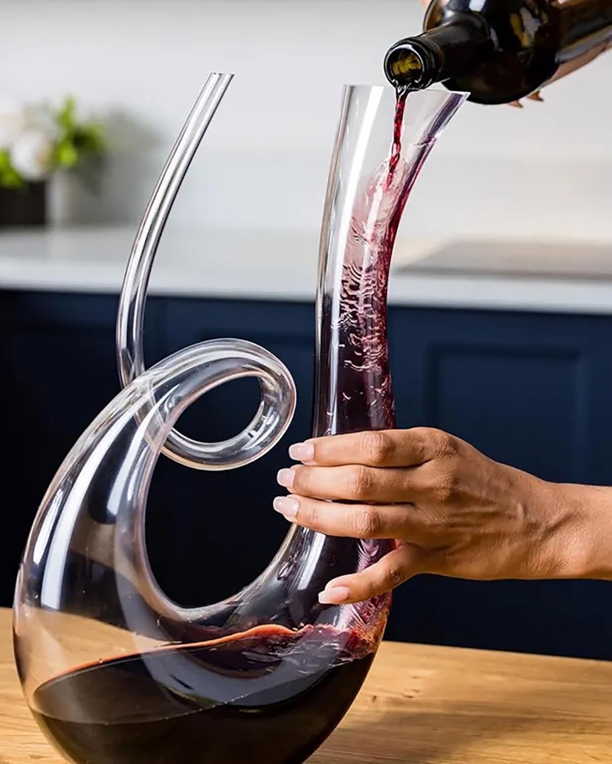 Wine Enthusiast Art Series Treble Decanter, 28 oz - Hand-Blown Lead-Free Aerating Crystal Wine Carafe with Sculptural G-Clef Inspired Neck and Minimizing Drip Spout