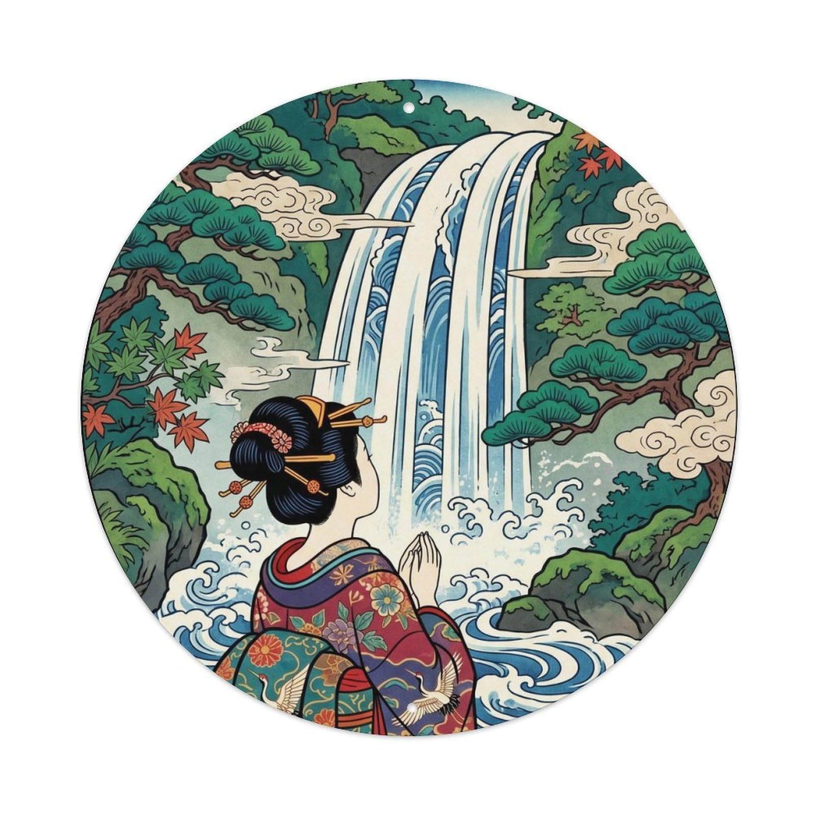 Galvaxio Style Japanese Waterfall Cascading Forest Stream Metal Tin Sign