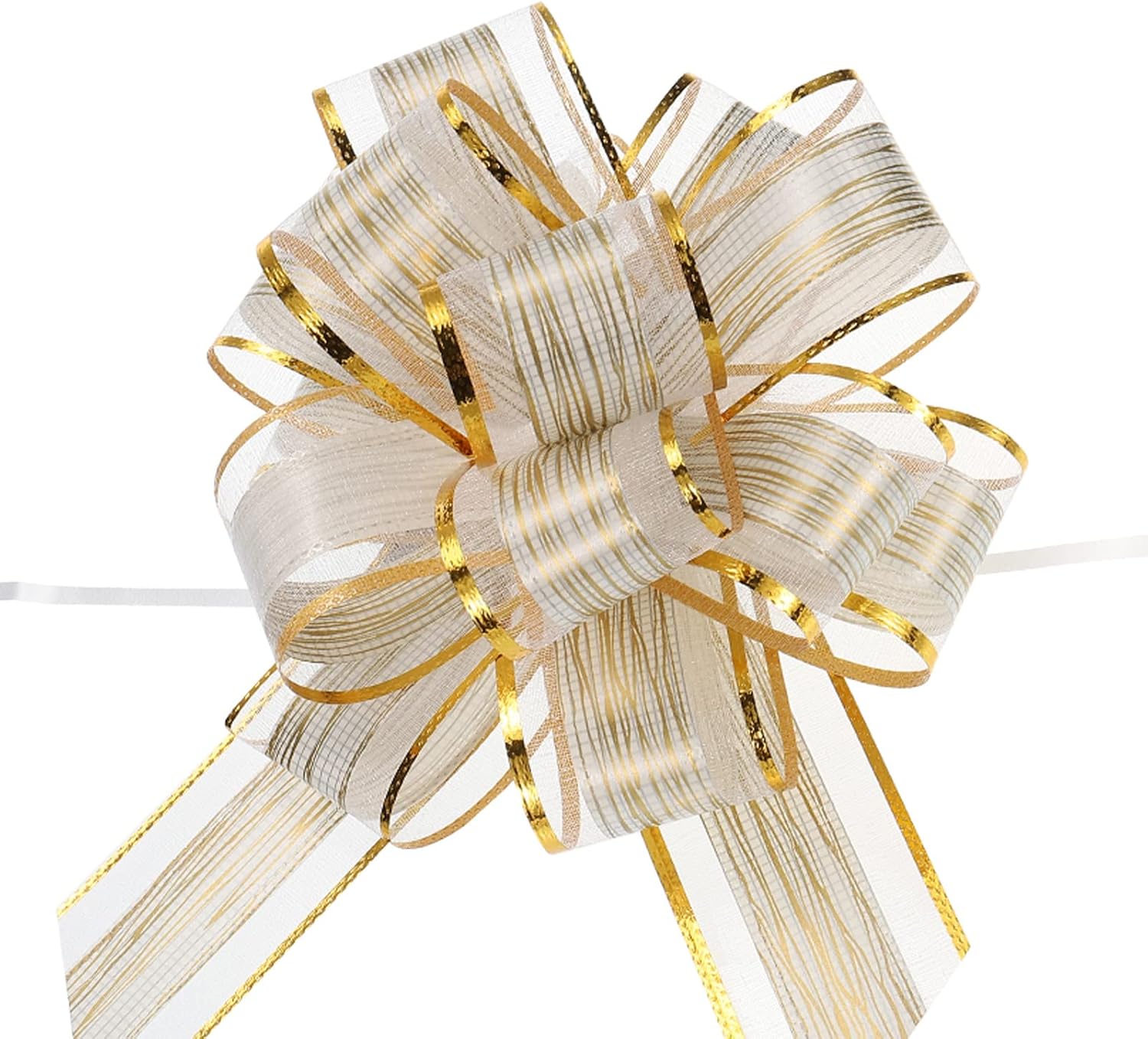 MECCANIXITY 10pcs 7 Inch Large Pull Bow Gift Wrapping Bows Ribbon Organza Cream White for Wedding Baskets Presents Christmas Party