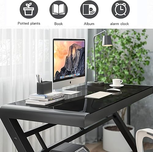 Miniatura 17 de SAMERY Escritorio para computadora, escritorio de oficina en casa, 55.1 pulgadas, moderno y simple, escritorio de vidrio negro, mesa de computadora