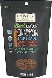 Frontier Co-op Organic Fairtrade Ground Ceylon Cinnamon Powder, Refill for Shaker, Baking, Beverages, and Cooking, Kosher | 5.57 Ounce (Pack of 1)
