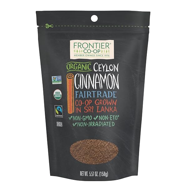 Frontier Co-op Organic Fairtrade Ground Ceylon Cinnamon Powder, Refill for Shaker, Baking, Beverages, and Cooking, Koshe