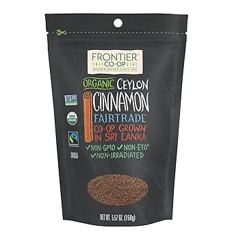 Frontier Co-op Organic Fairtrade Ground Ceylon Cinnamon Powder, Refill for Shaker, Baking, Beverages, and Cooking, Kosher | 5.57 Ounce Pack of 1