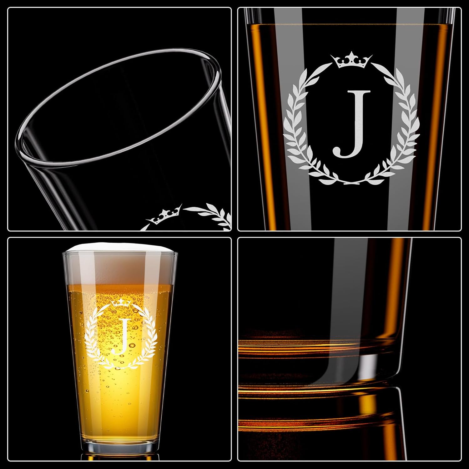 Personalized Beer Glasses Gifts for Men, 16 oz Pint Glasses Monogrammed A-Z Drinking Glass Cups Customized Gift, Unique Christmas Anniversary Birthday Gifts for Men Him Dad Brother Husband Grandpa (J) - Image 6