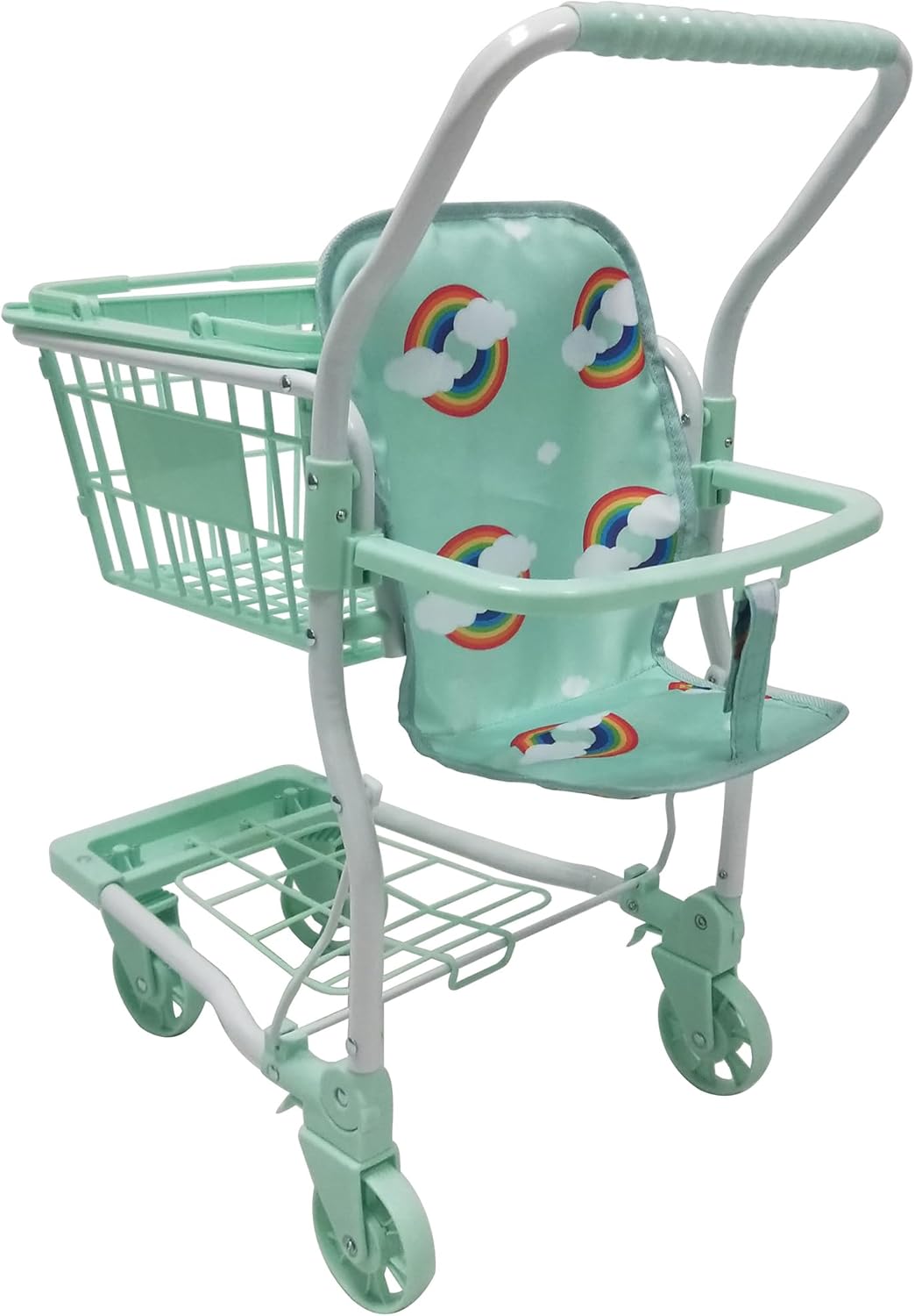 Roma Rupert Shopping Cart Trolley | Rainbow Print | Mint | Removable Basket | Toy Food Boxes | Designed in The UK