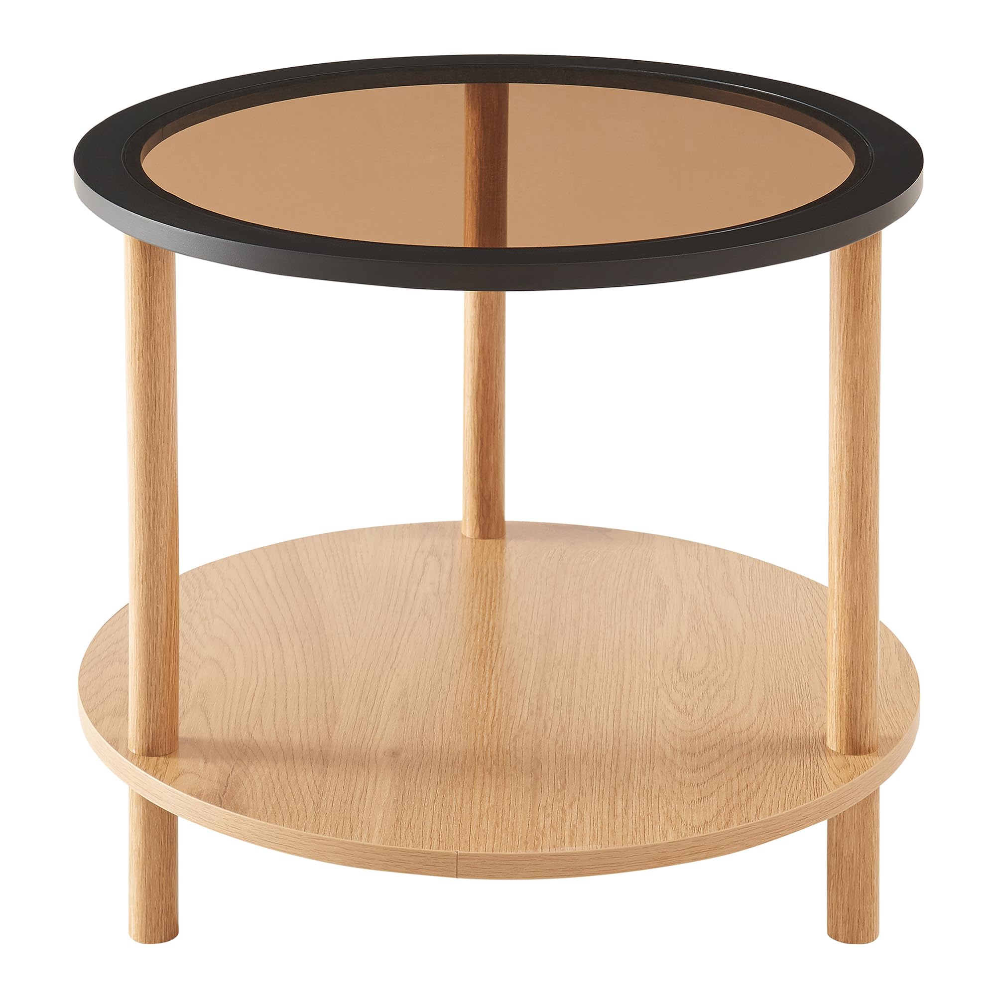 [en.casa] Table d'Appoint avec Plateau Rond en Verre Trempé de 6 mm Tablette Inférieur Bout de Canapé Table Basse Guéridon MDF Bambou 51 x 45 cm Bronze Noir Naturel