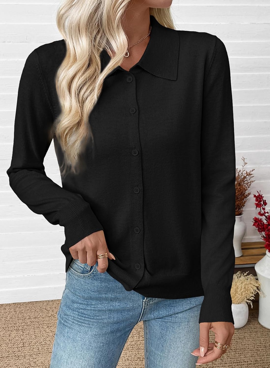 EVALESS Cardigan Sweaters for Women Wool Blend Lightweight Trendy Long Sleeve Lapel Collar Button Down Sweater Cardigans - Image 3
