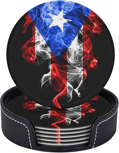 Paquete de 6 posavasos con bandera de Puerto Rico para bebidas con soporte, divertidos posavasos de cuero retro impermeables antideslizantes para