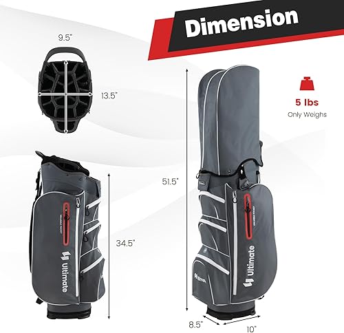 Miniatura 6 de Goplus Bolsa de carrito de golf con divisores superiores de 15 vías, bolsa de club de golf con 7 bolsillos con cremallera, bolsa refrigerante,
