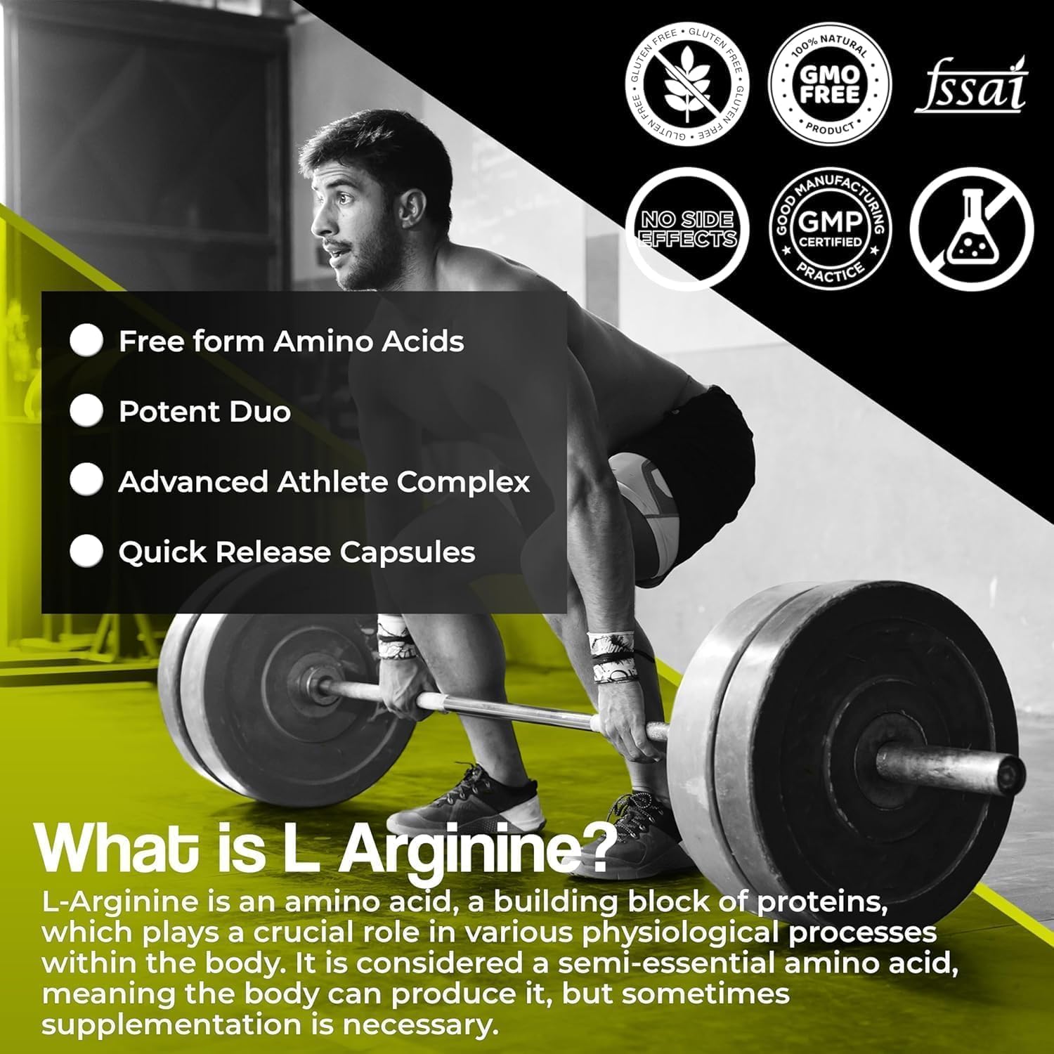 L-Arginine 1000 mg with Chromium Picolinate | 60 Veg Capsules | Good for Muscle Growth, Stamina, Recovery, Immune Booster & Energy | for Both Men & Women