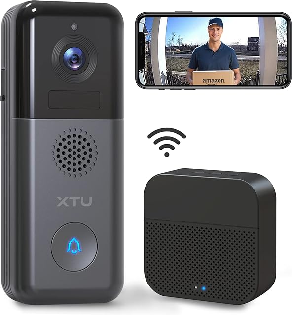XTU Wireless WiFi Video Doorbell Camera with Chime, 2K Wireless Camera Doorbell for Home Security, Battery Powered, Motion Detection, Night Vision, 2-Way Audio,166°Wide Angle, SD & Cloud Storage
